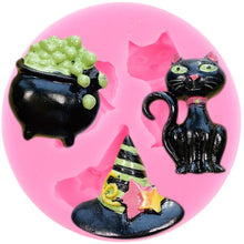 Charger l&#39;image dans la visionneuse de la galerie, Chapeau de sorcière d&#39;Halloween, moule chat et chaudron
